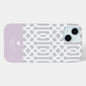 Coques Case-Mate iPhone Lilac et Grey Trellis Monogramme cardiaque (Verso (horizontal))