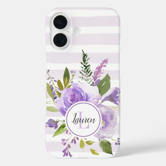 Coques Case-Mate iPhone Lilac Floral et rayures Monogramme (Verso)
