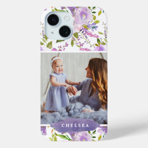 Coque Pour iPhone 15 Lilac Floral Photo et Monogramme