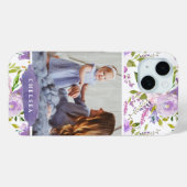Coques Case-Mate iPhone Lilac Floral Photo et Monogramme (Verso (horizontal))