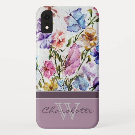 Coques Case-Mate iPhone Lilac Moderne Floral et Monogramme Papillon Nom (Dos)