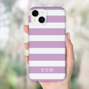 Coque Pour iPhone 14 Lilac Purple et Blanc Classic rayures Monogramme