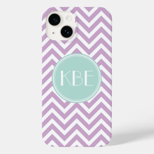 Coques Case-Mate iPhone Lilac Purple et Mint Chevron Monogramme (Verso)