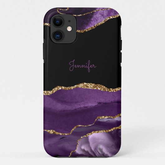 Coques Case-Mate iPhone Lilas Violet Moderne Cristal d'Agate Dorée Personn (Dos)
