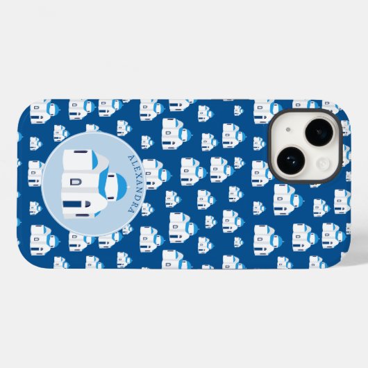 Coques Case-Mate iPhone L'île grecque Santorin Blue Dome Eglise Monogramme (Verso (horizontal))