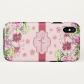 Coques Case-Mate iPhone Lily Peony Floral Blush Pink Monogramme rose (Dos (Horizontal))