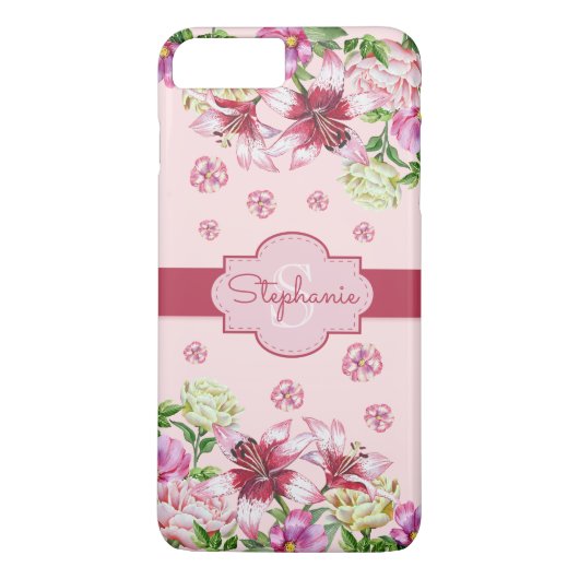 Coques Case-Mate iPhone Lily Peony Floral Blush Pink Monogramme rose (Dos)