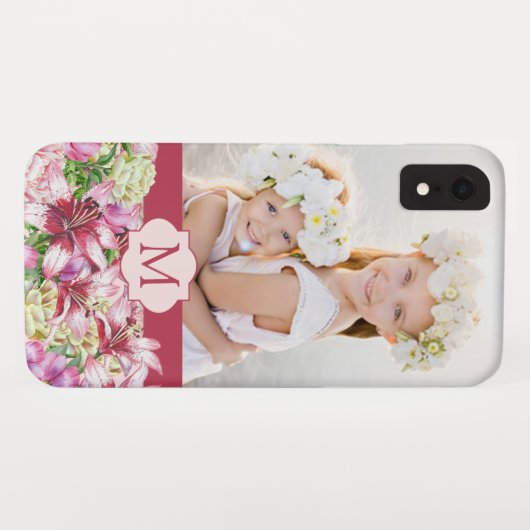 Coques Case-Mate iPhone Lily Peony Floral Monogramme Photo (Dos (Horizontal))