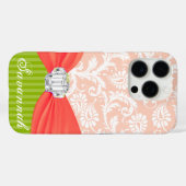 Coques Case-Mate iPhone Lime et corail Faux Rhinstone Personnaliser Damas (Verso (horizontal))