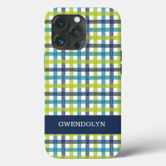 Case-Mate iPhone Case Lime Green, Navy et bleu turquoise Plaid