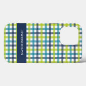 Coques Case-Mate iPhone Lime Green, Navy et bleu turquoise Plaid (Verso (horizontal))