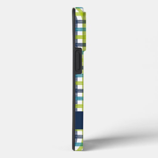 Coques Case-Mate iPhone Lime Green, Navy et bleu turquoise Plaid (Verso / Droite)