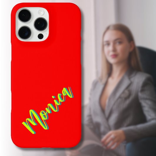 Coques Case-Mate iPhone Lime jaune 3D Azure Nom | Drôle Rouge brillant