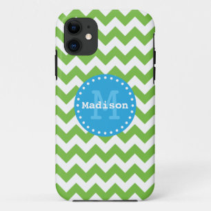 Coque Case-Mate Pour iPhone Lime Vert bleu Chevron Zigzag Monogramme