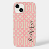 Coques Case-Mate iPhone Lin rustique Monogramme beige et Trellis rose (Verso)