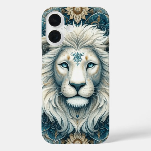 Coques Case-Mate iPhone Lion blanc Turquoise Floral bleu Majestic (Verso)
