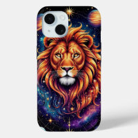 Lion dans une galaxie cosmique étoilée