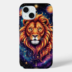 Coque Pour iPhone 15 Lion dans une galaxie cosmique étoilée
