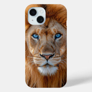 Coque Pour iPhone 15 Lion majestueux mâle aux yeux bleus brillants