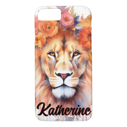 Coques Case-Mate iPhone Lion Pastel Fleurs Safari Aquarelle Savannah Chat (Dos)