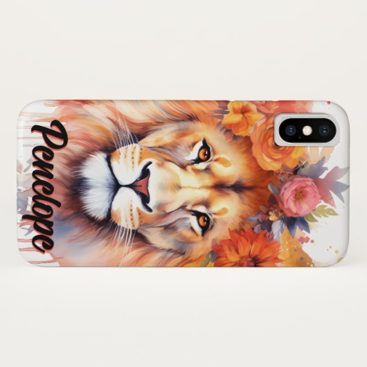 Coques Case-Mate iPhone Lion Pastel Fleurs Safari Aquarelle Savannah Chat (Dos (Horizontal))