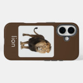 Coques Case-Mate iPhone Lion sur fond blanc et marron avec texte (Verso (horizontal))