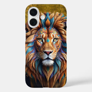 Coques iPhone 16 Lion tatoué en couverture de style surréaliste