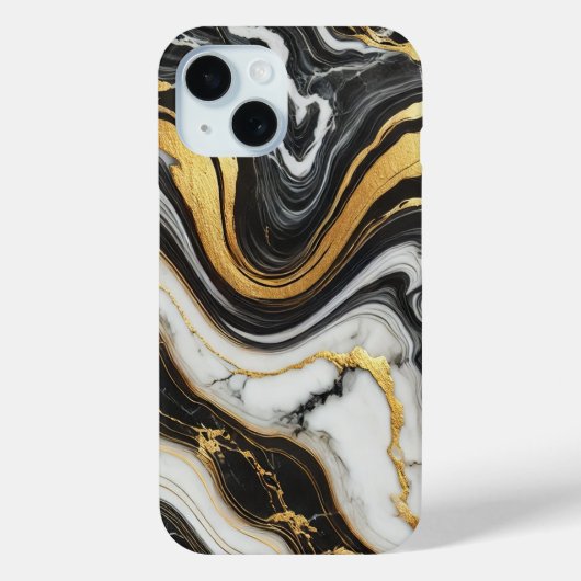 Coques Case-Mate iPhone Liquide Doré Noir Blanc Aspect Marbre Mariage Glam (Verso)