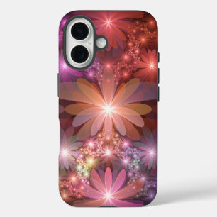 Coques iPhone 16 Lit De Fleurs Coloré Brillant Art Fractal Abstrait