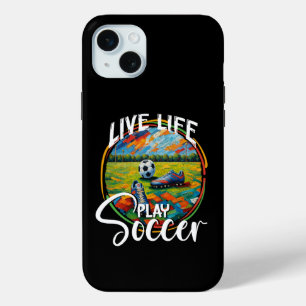 Coque iPhone 15 Mini Live Life Jouer Soccer, Football Joueur Ball Sport