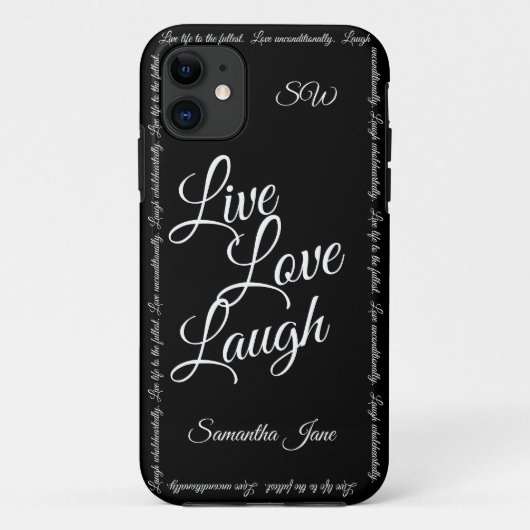 Coques Case-Mate iPhone Live Love Laugh Élégant noir blanc Script (Dos)