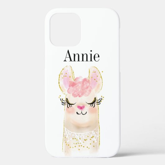 Coques Case-Mate iPhone Llama Pink Aquarelle Nom (Verso)