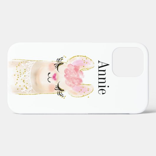 Coques Case-Mate iPhone Llama Pink Aquarelle Nom (Verso (horizontal))