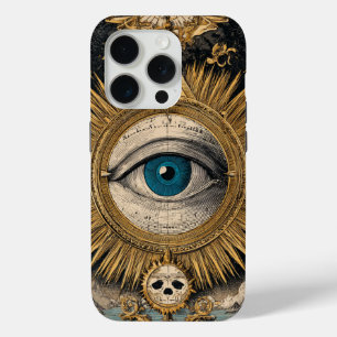 Coque iPhone 15 Pro L'Œil Omniscient de la Conscience Dorée