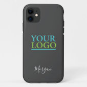 Coques Case-Mate iPhone Logo/Art/Photo, Nom Script blanc, Gris foncé (Dos)