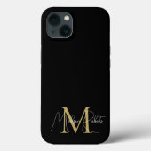Coques Case-Mate iPhone logo de nom de script de monogramme moderne noir (Verso)