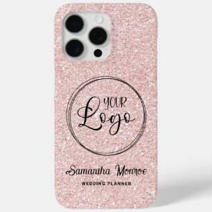 Coque iPhone 15 Pro Max Logo d'entreprise Faux rose pâle paillettes or