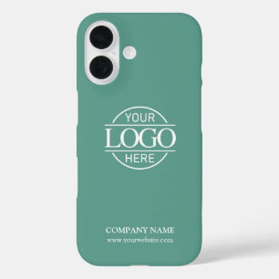 Coques iPhone 16 Logo d'entreprise promotionnel sarcelle minimalist