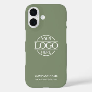 Coques iPhone 16 Logo d'entreprise promotionnel vert sauge minimali