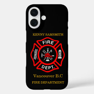 Coques iPhone 16 Logo du service d'incendie Badge noir et rouge11