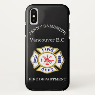 Case-Mate iPhone Case Logo du service d'incendie Bleu et blanc Badge or