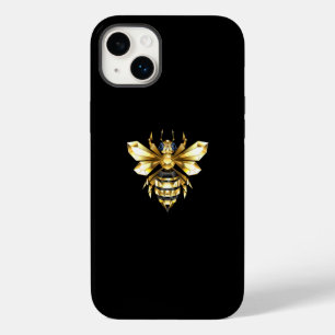 Coque Pour iPhone 14 Plus Logo Faux Gold Foil Bee Polygonal sur Noir