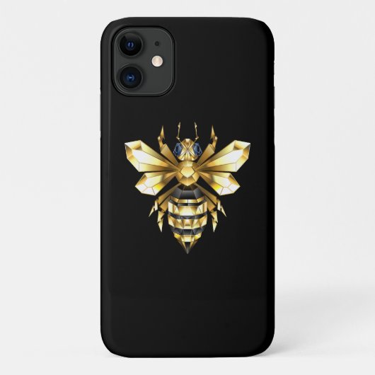 Coques Case-Mate iPhone Logo Faux Gold Foil Bee Polygonal sur Noir (Dos)