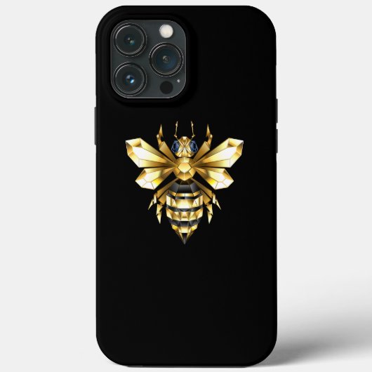 Coques Case-Mate iPhone Logo Faux Gold Foil Bee Polygonal sur Noir (Verso)