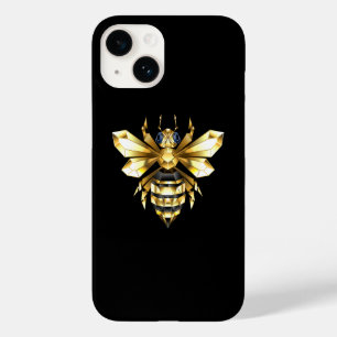 Coque Pour iPhone 14 Logo Faux Gold Foil Bee Polygonal sur Noir