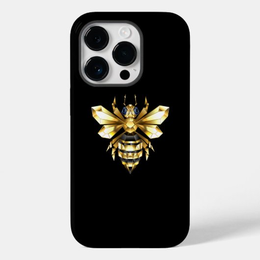 Coques Case-Mate iPhone Logo Faux Gold Foil Bee Polygonal sur Noir (Verso)