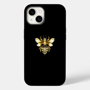 Coque Pour iPhone 14 Logo Faux Gold Foil Bee Polygonal sur Noir