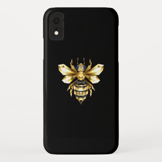 Coques Case-Mate iPhone Logo Faux Gold Foil Bee Polygonal sur Noir (Dos)