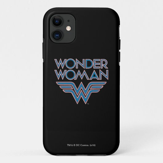 Coques Case-Mate iPhone Logo Wonder Woman bleu et rouge Retro (Dos)