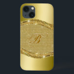 iPhone 13 Coque Look en métal doré avec Motif de diamants<br><div class="desc">Tons or brillant look métallique avec teintes jaunes motif diamants. monogramme personnalisé et optionnel.</div>